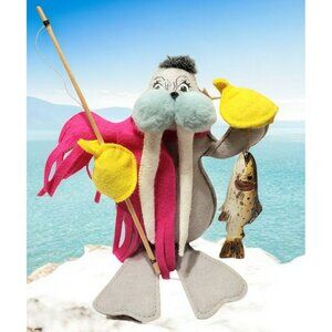 VTG Annalee Fishin' Fun Walrus Fishing Pole Fish Trout Plush Scarf Mittens 1999
